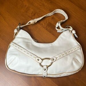 Via Spiga White Leather Shoulder Bag Braided Strap Gold Detail Y2K Style